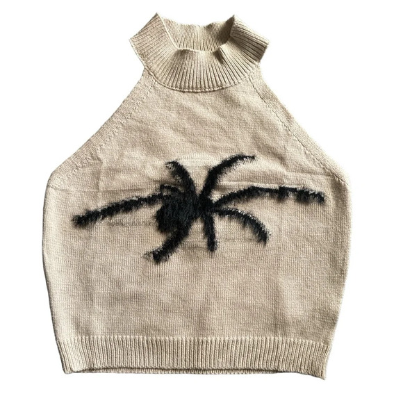 Halter Top With Fuzzy Spider Color Cream Size XS Top BNWOT - Picture 1 of 5